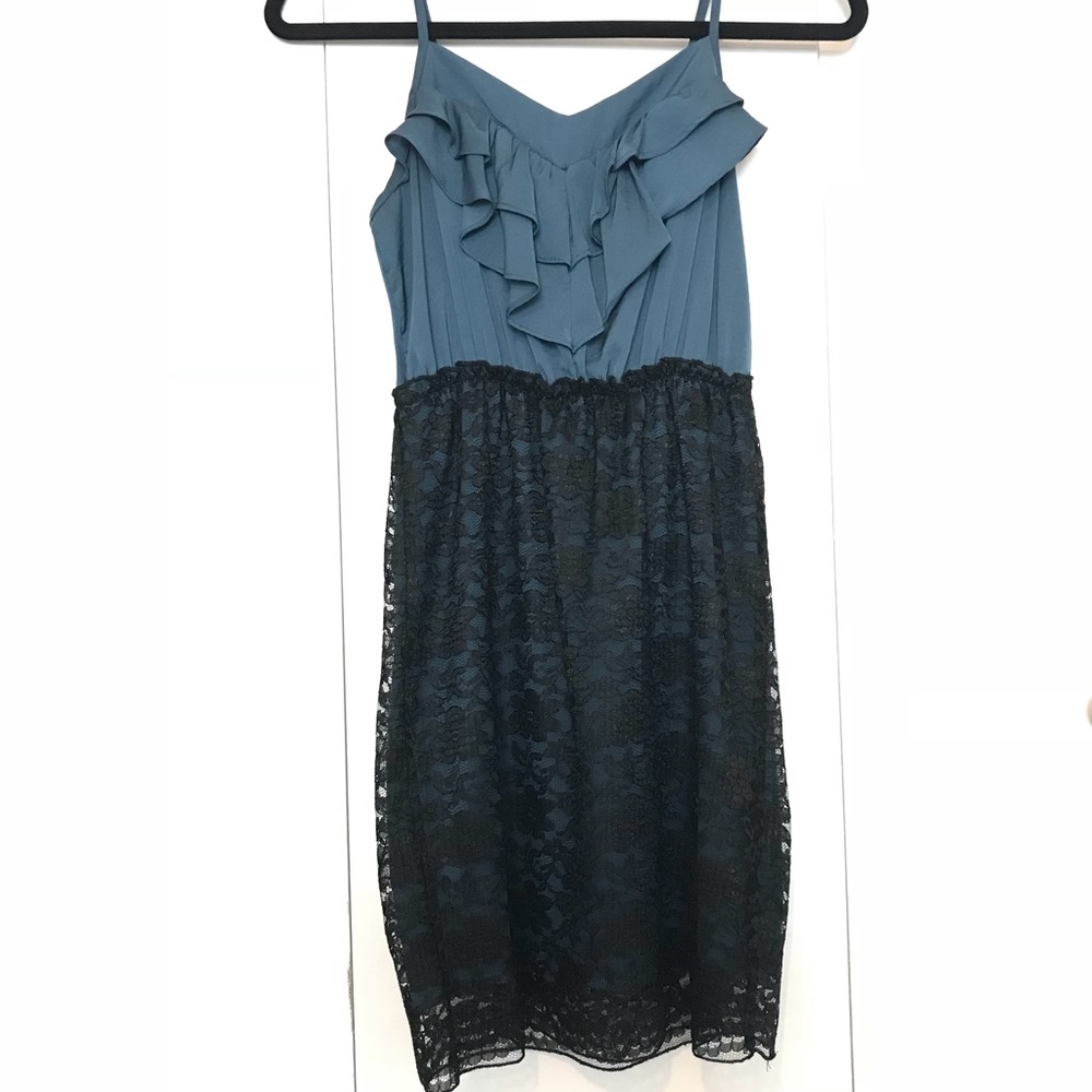 Xhilaration Blue Ruffle and Black Lace Dress